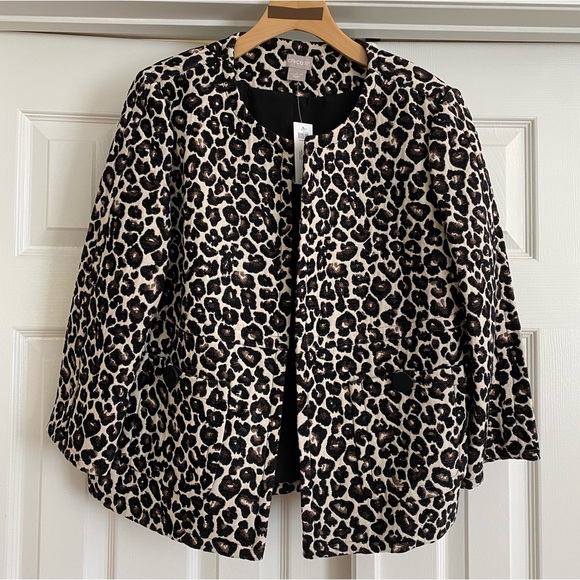 CHICO’S Jacquard  Animal Print Open Front 3/4 Sleeve Jacket Size 8 NWT - Picture 1 of 8
